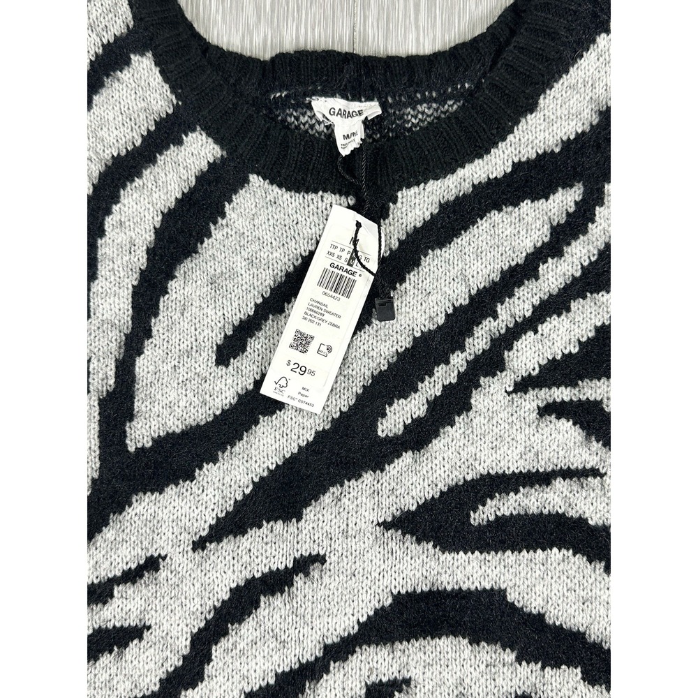 GARAGE  Zebra Print Classic Sweater Long Sleeve Crop Soft SZ: M - Picture 3 of 6